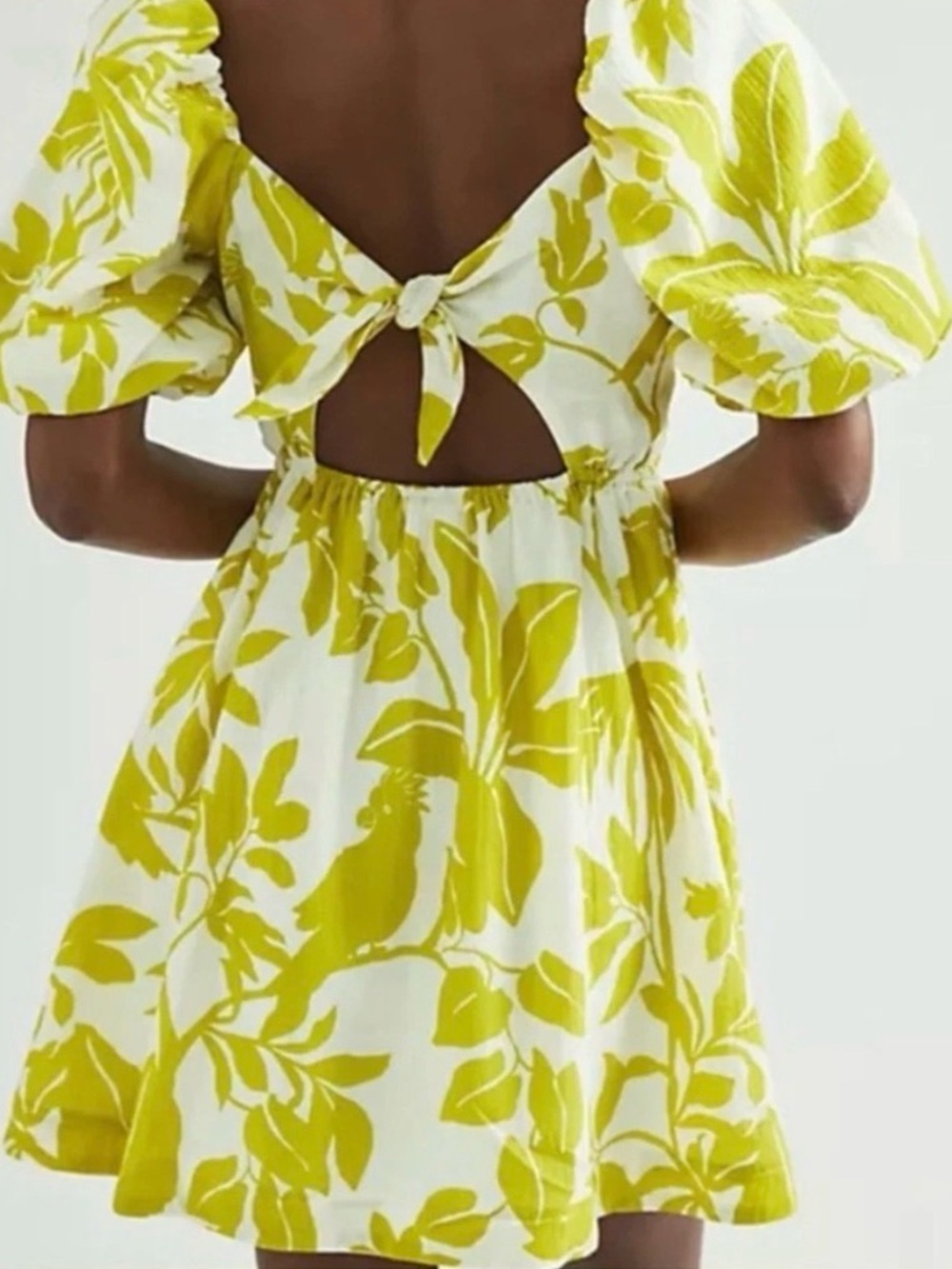Maeve By Anthropologie Puff Sleeve Mini Dress Citron White Floral Size XS Womens - Picture 2 of 9